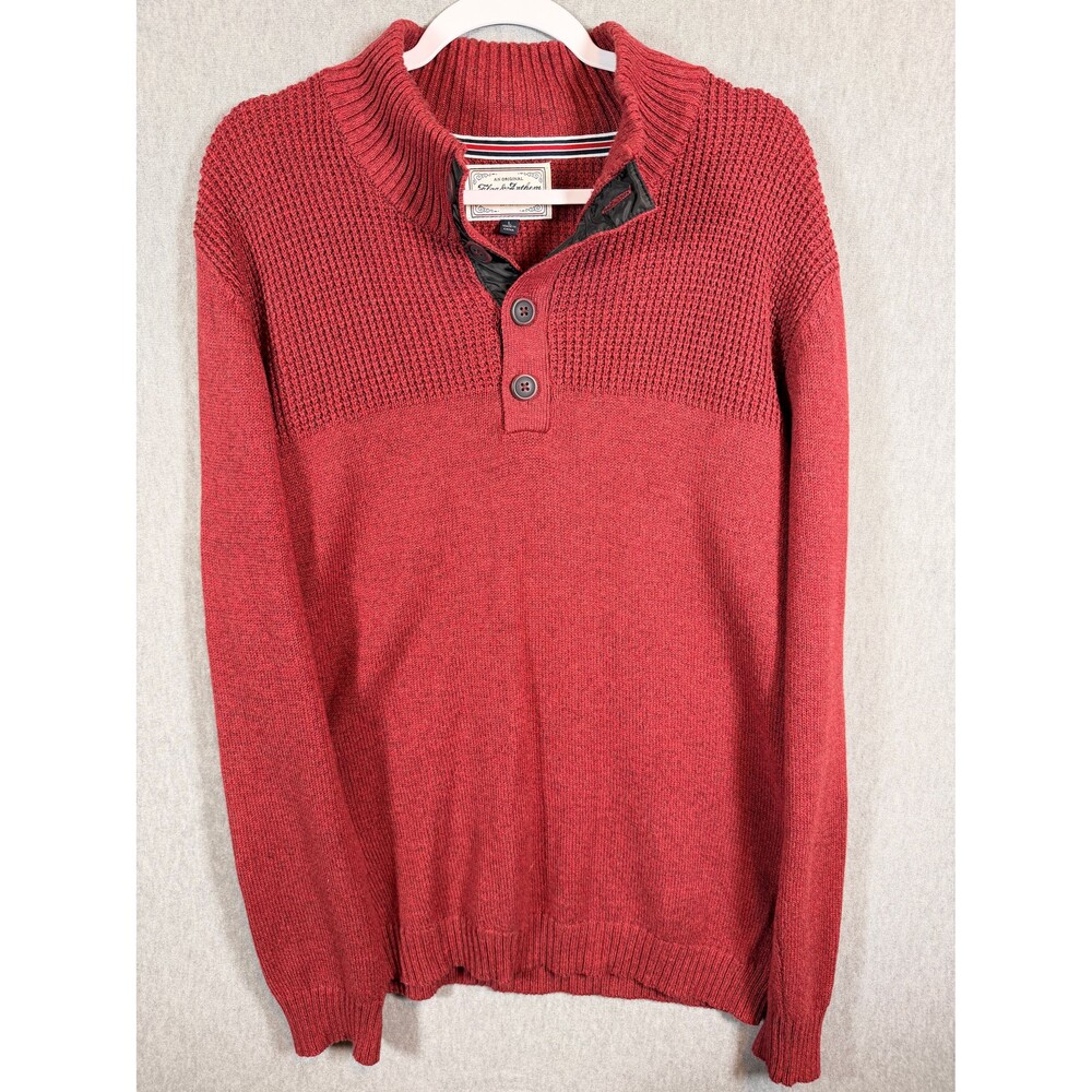 Flag & Anthem Men's Red Heather Ribbed Knit Button Mock Neck Sweater Size L